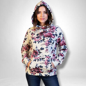 LuLaRoe Amber Small White Pink Floral Lightweight Hoodie